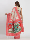 Cream & Red Linen Cotton Saree With Blouse Piece