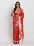 Red Banarasi Silk Saree With Blouse Piece