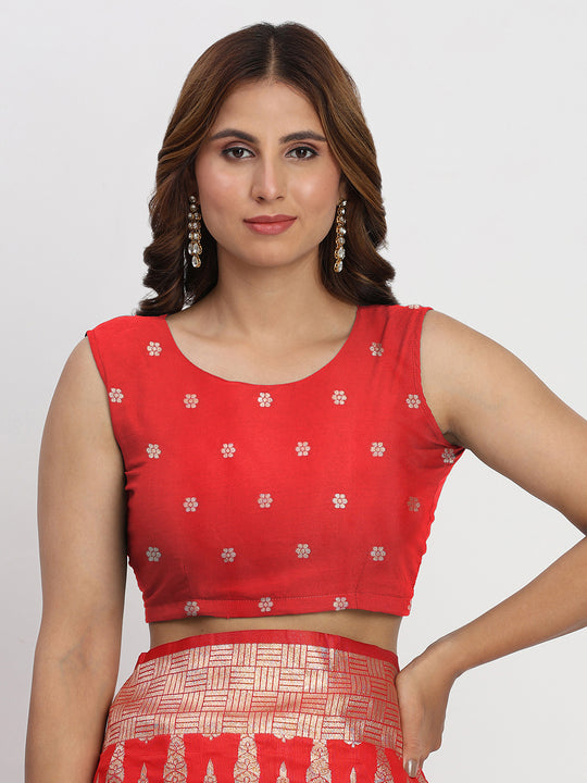 Red Banarasi Silk Saree With Blouse Piece
