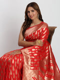 Red Banarasi Silk Saree With Blouse Piece
