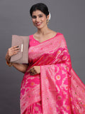 Pink Banarasi Silk Saree With Blouse Piece