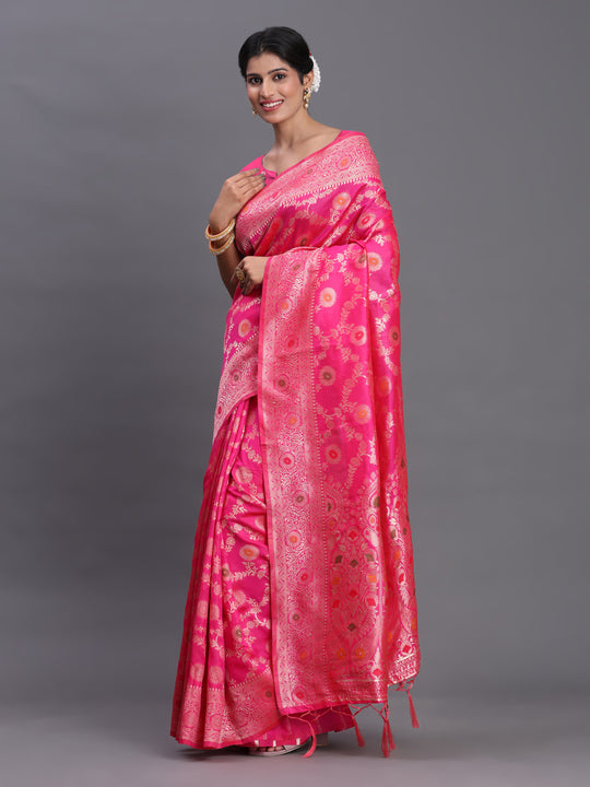 Pink Banarasi Silk Saree With Blouse Piece