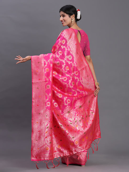 Pink Banarasi Silk Saree With Blouse Piece