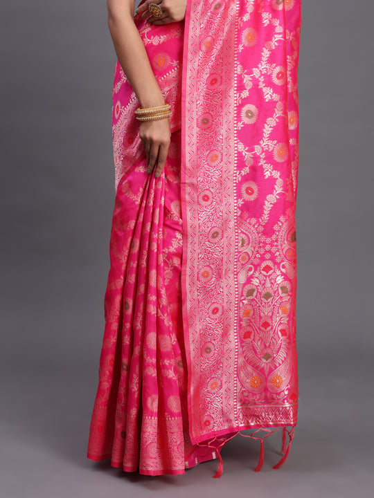 Pink Banarasi Silk Saree With Blouse Piece