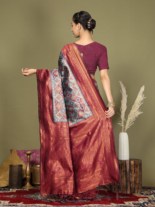 Teal Lichi Silk Saree With Blouse Piece