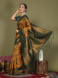 Yellow Lichi Silk Saree With Blouse Piece
