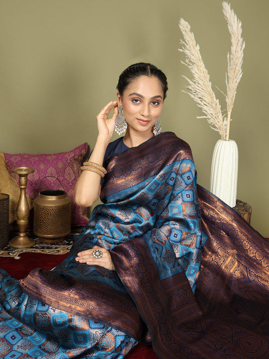 Sky Blue Lichi Silk Saree With Blouse Piece