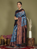 Sky Blue Lichi Silk Saree With Blouse Piece