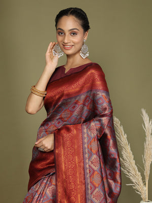 Grey Lichi Silk Saree With Blouse Piece