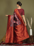Grey Lichi Silk Saree With Blouse Piece