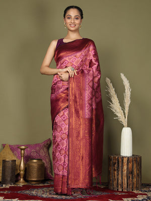 Light Pink Lichi Silk Saree With Blouse Piece