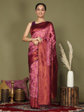 Light Pink Lichi Silk Saree With Blouse Piece