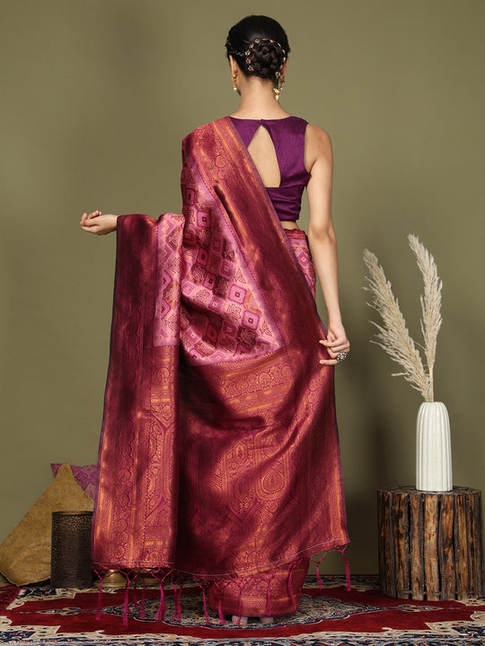 Light Pink Lichi Silk Saree With Blouse Piece