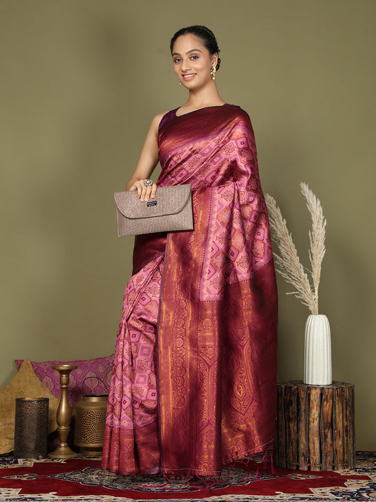 Light Pink Lichi Silk Saree With Blouse Piece