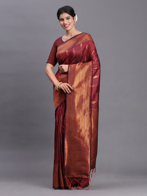 Maroon Silk Saree With Blouse Piece
