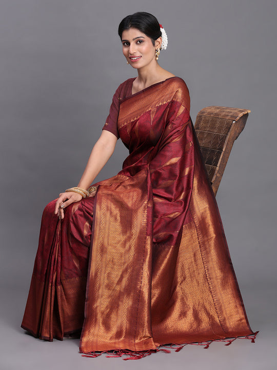 Maroon Silk Saree With Blouse Piece