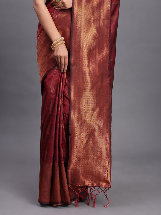 Maroon Silk Saree With Blouse Piece