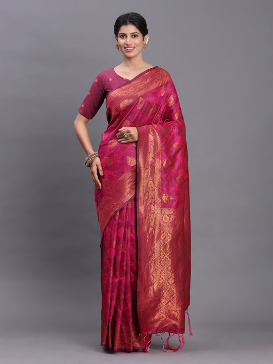 Pink Silk Saree With Blouse Piece