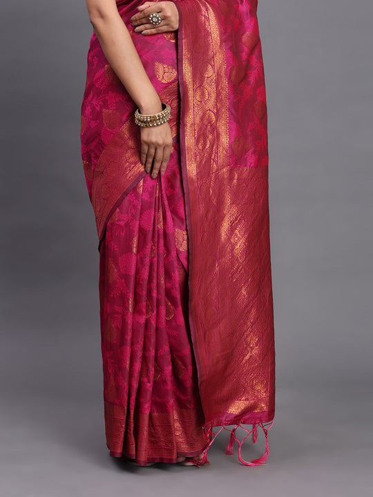 Pink Silk Saree With Blouse Piece
