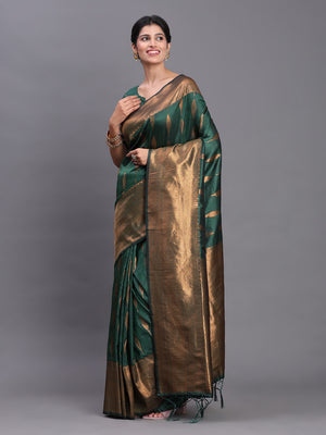 Dark Green Silk Saree With Blouse Piece