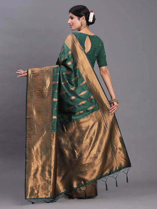 Dark Green Silk Saree With Blouse Piece