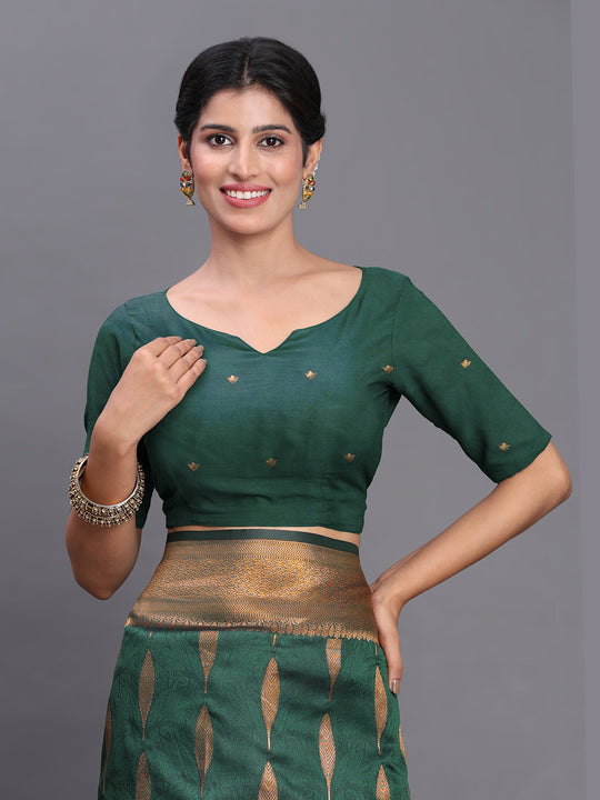 Dark Green Silk Saree With Blouse Piece