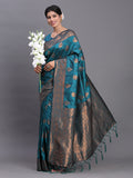 Teal Blue Silk Saree With Blouse Piece