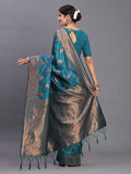 Teal Blue Silk Saree With Blouse Piece