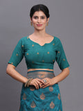 Teal Blue Silk Saree With Blouse Piece