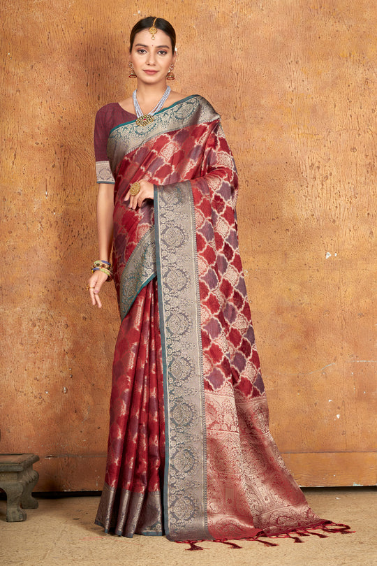 Deep Brown Organza Saree