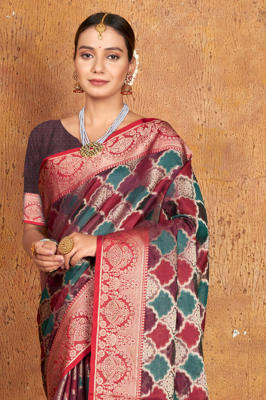 Tan Brown Organza Saree