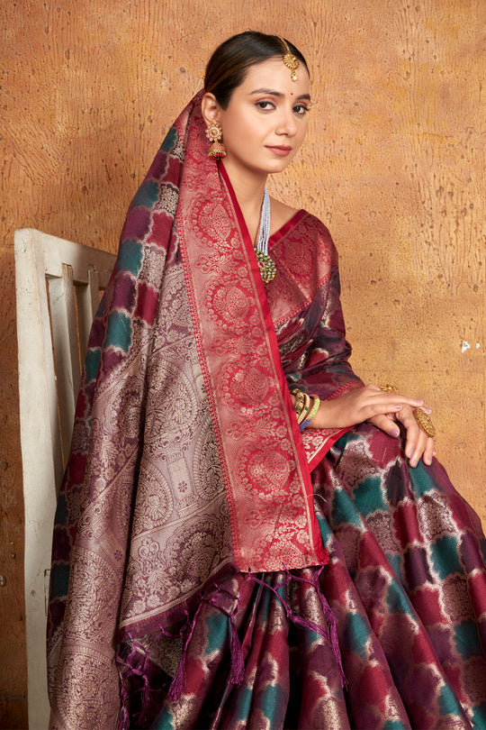 Tan Brown Organza Saree