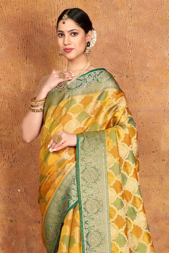 Marigold Yellow Organza Saree