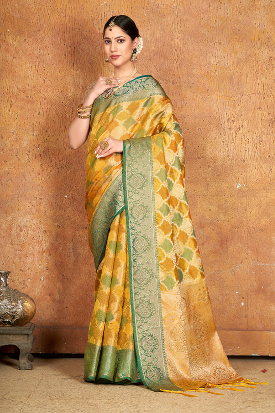 Marigold Yellow Organza Saree