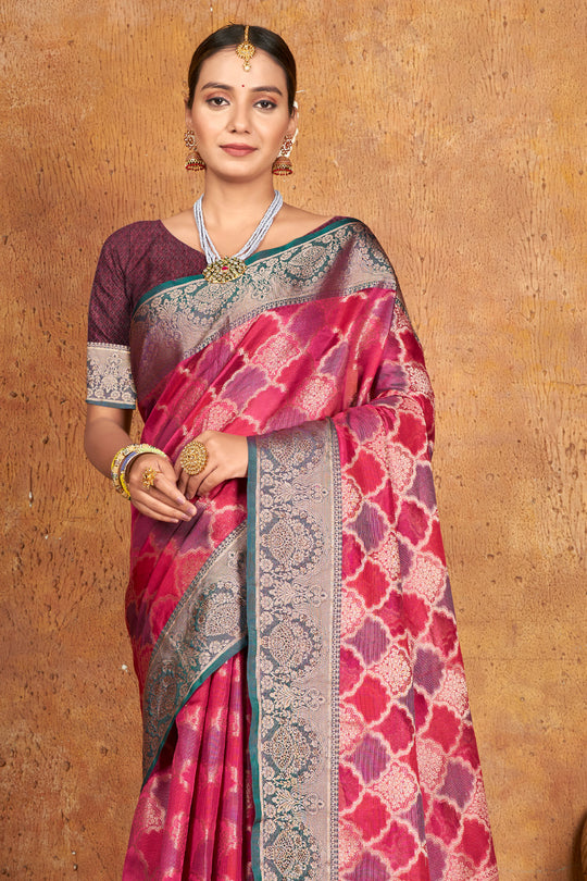 Punch Pink Organza Saree