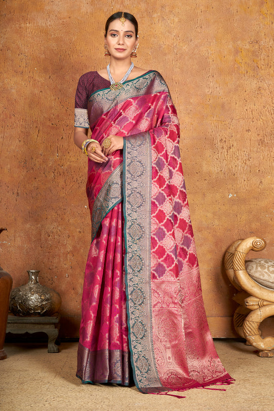 Punch Pink Organza Saree