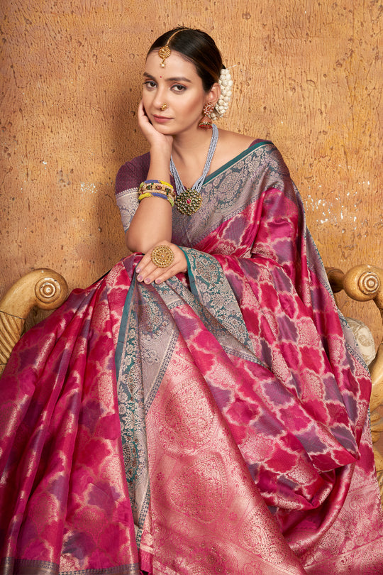 Punch Pink Organza Saree