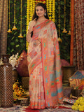 Off White Linen Cotton Saree With Blouse Piece