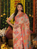Off White Linen Cotton Saree With Blouse Piece