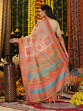 Off White Linen Cotton Saree With Blouse Piece