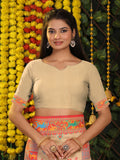 Off White Linen Cotton Saree With Blouse Piece