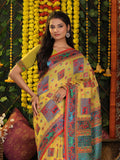 Yellow Linen Cotton Saree With Blouse Piece