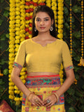 Yellow Linen Cotton Saree With Blouse Piece