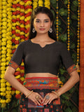Black Linen Cotton Saree With Blouse Piece