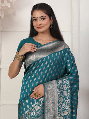 Rama Lichi Silk Saree With Blouse Piece