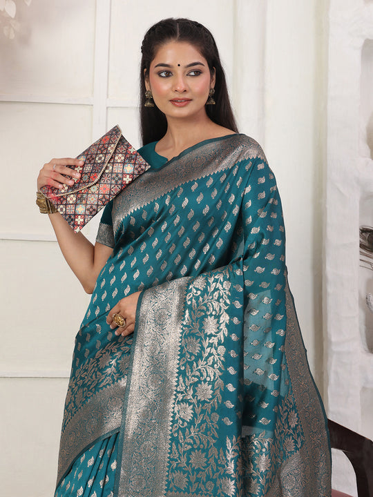 Rama Lichi Silk Saree With Blouse Piece