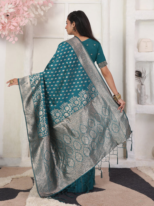 Rama Lichi Silk Saree With Blouse Piece