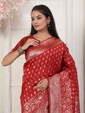 Red Lichi Silk Saree With Blouse Piece