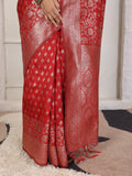 Red Lichi Silk Saree With Blouse Piece