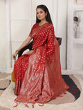 Red Lichi Silk Saree With Blouse Piece